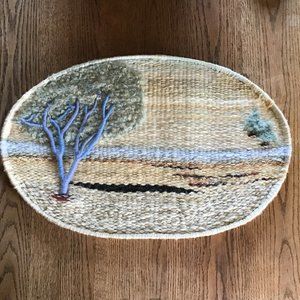 Vintage 70's Handmade Woven Fiber Hanging Wall Art Tree of Life Scene